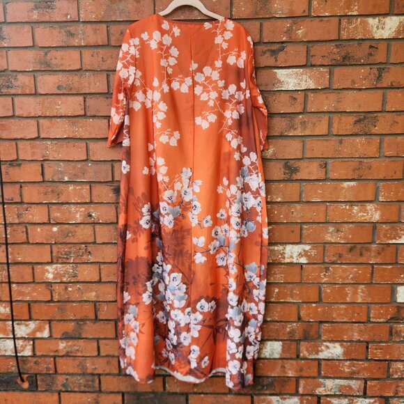 Orange Floral Maxi Dress V-Neckline Ladies Size Large - Picture 2 of 5